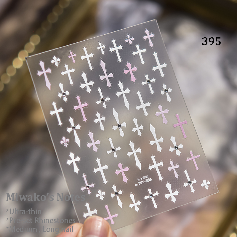 Stickers with Rhinestones - Pre-set Gems Cross Self-Adhesive Gothic Dark Romance Decals for Nail Art Decoration