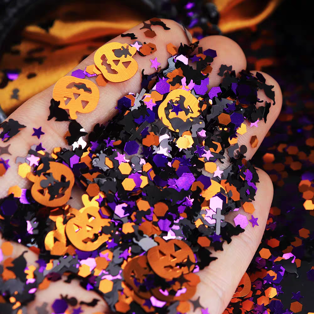 Halloween Sequins - Ultra-Thin Mix Skull Pumpkin Bat Ghost Cat Witch Design 3D Holographic Nail Art Glitter Supplies for Nails DIY Decorations
