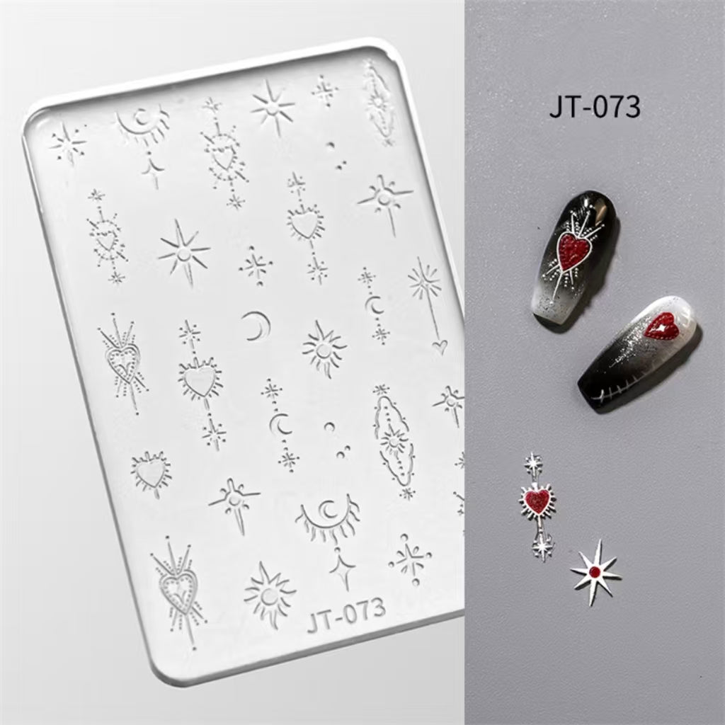 Star Moon Silicone Mold - Shallow Groove for 3D Effect Embossed Stickers, Nail Art Decoration Carving Templates for DIY Precise Pattern