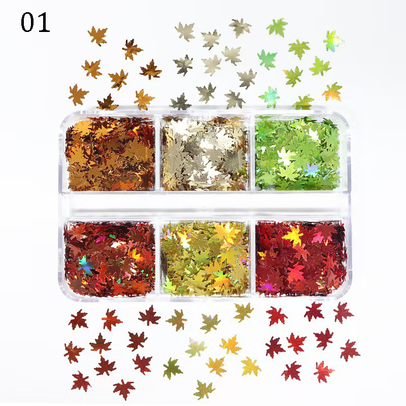 Maple Leaf Sequins - Thin 6 Colors 3D Holographic Colorful Nail Art Glitter Supplies for Nails DIY Decorations