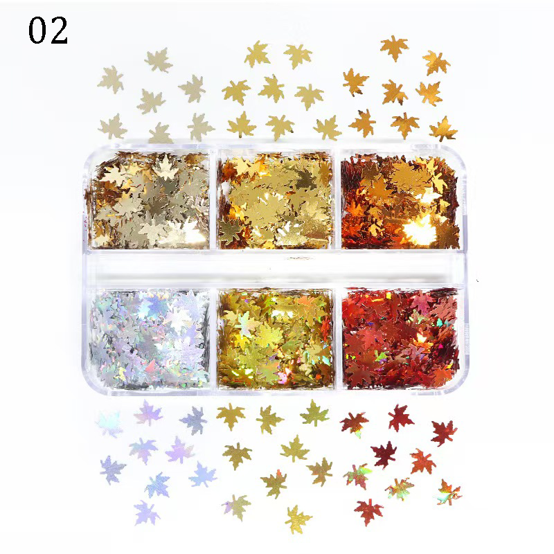 Maple Leaf Sequins - Thin 6 Colors 3D Holographic Colorful Nail Art Glitter Supplies for Nails DIY Decorations