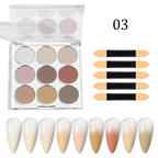Nail Pigment Powder 9 Colors Palette Gradient Ombre Set for Nails- Includes 5 Sponge Sticks 1 Brush - for Beginners