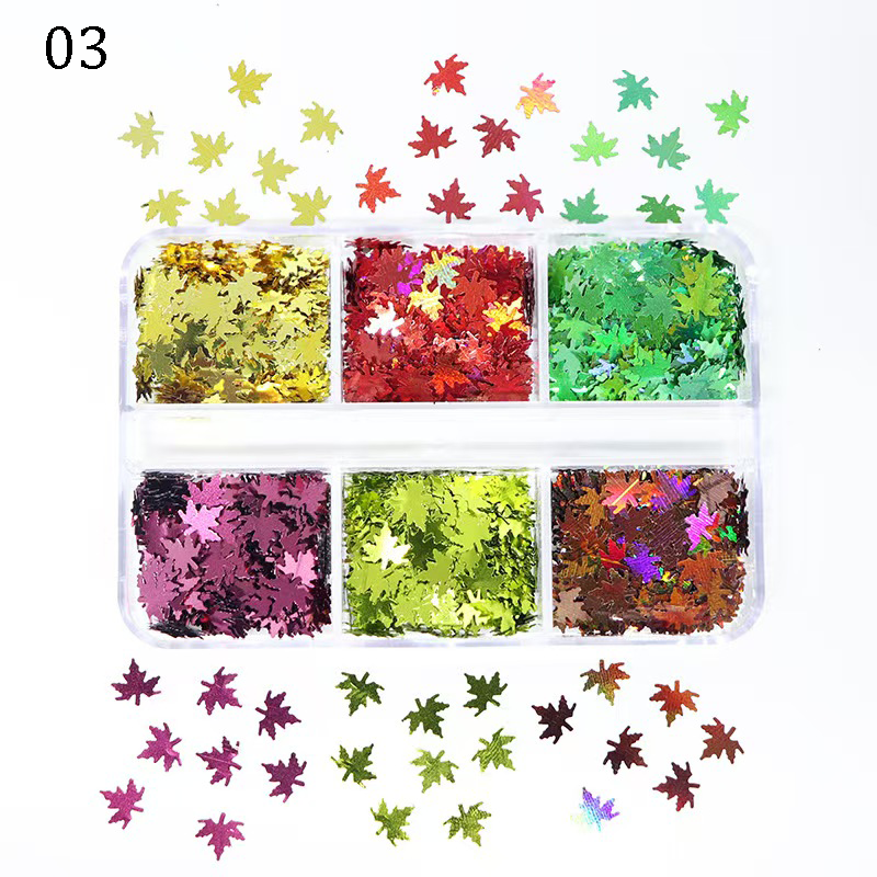 Maple Leaf Sequins - Thin 6 Colors 3D Holographic Colorful Nail Art Glitter Supplies for Nails DIY Decorations