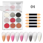 Nail Pigment Powder 9 Colors Palette Gradient Ombre Set for Nails- Includes 5 Sponge Sticks 1 Brush - for Beginners