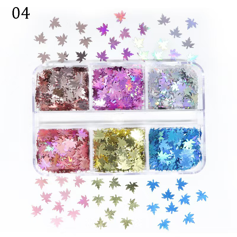 Maple Leaf Sequins - Thin 6 Colors 3D Holographic Colorful Nail Art Glitter Supplies for Nails DIY Decorations