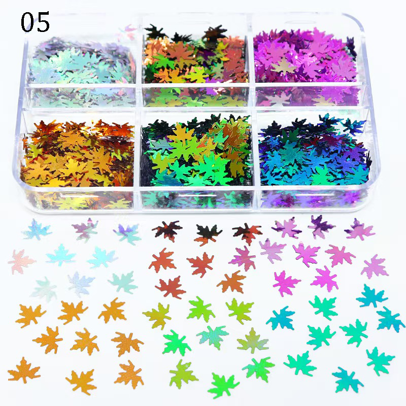 Maple Leaf Sequins - Thin 6 Colors 3D Holographic Colorful Nail Art Glitter Supplies for Nails DIY Decorations