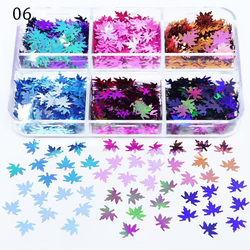 Maple Leaf Sequins - Thin 6 Colors 3D Holographic Colorful Nail Art Glitter Supplies for Nails DIY Decorations