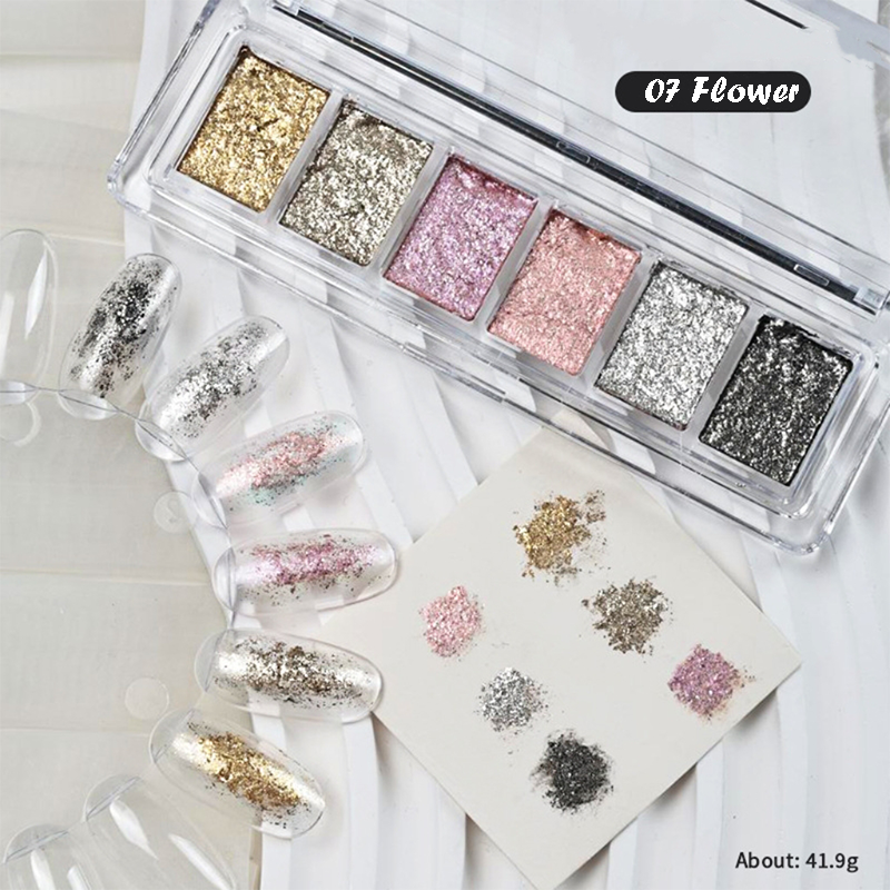 Glitter Mud for Beginner Professional-6 Colors Solid Foil Pigment Reflective Charm Fairy Dust Powder Flakes for Nails