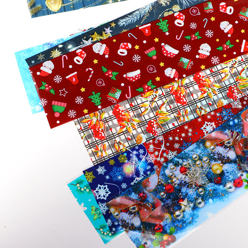 Christmas Foil Transfer - 10 Rolls/Box Nail Art Stickers Snowflake Christmas Tree Santa Claus Laser Colorful Prints Decals for DIY Decorations Supplies Design