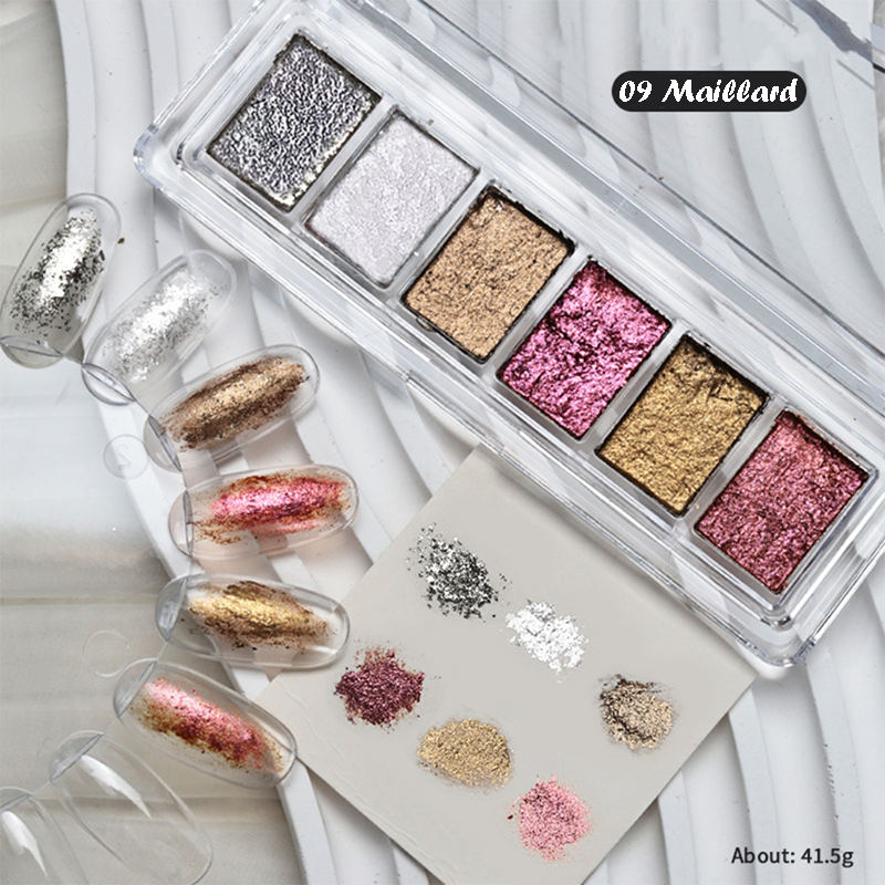 Glitter Mud for Beginner Professional-6 Colors Solid Foil Pigment Reflective Charm Fairy Dust Powder Flakes for Nails