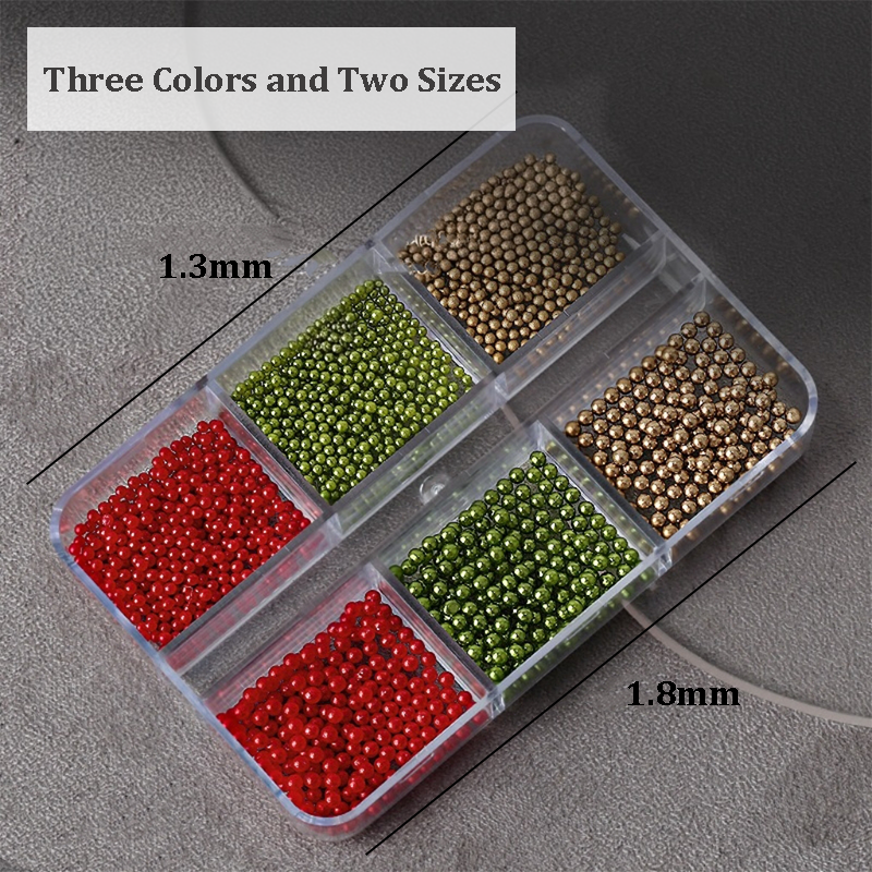 Christmas Round Pearls - 6-Grid Multiple sizes Nail Beads Metallic Alloy Nail 3D Art Accessories Charms and Gems Ball Colorful Rhinestones Easy-to-Apply for Beginner Professional Creative Eye-Catching Manicures