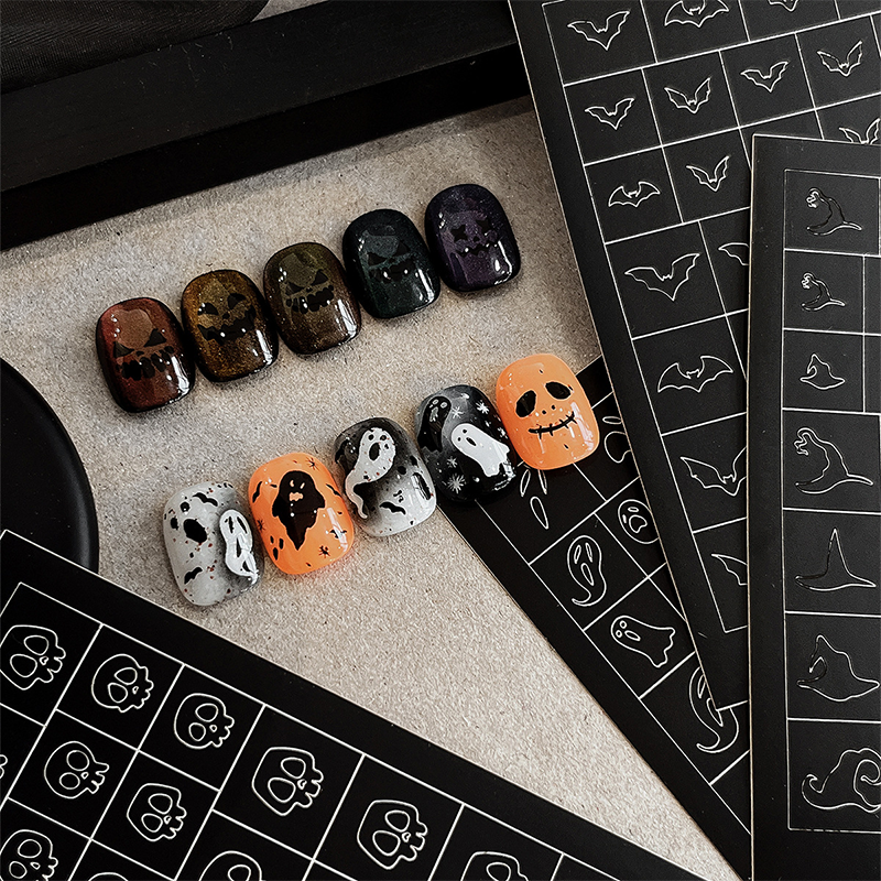 Halloween Nail Stencils Stickers for Skull Pumpkin Bat Ghost Nail Art Hollow Guides Decals Templates Supplies