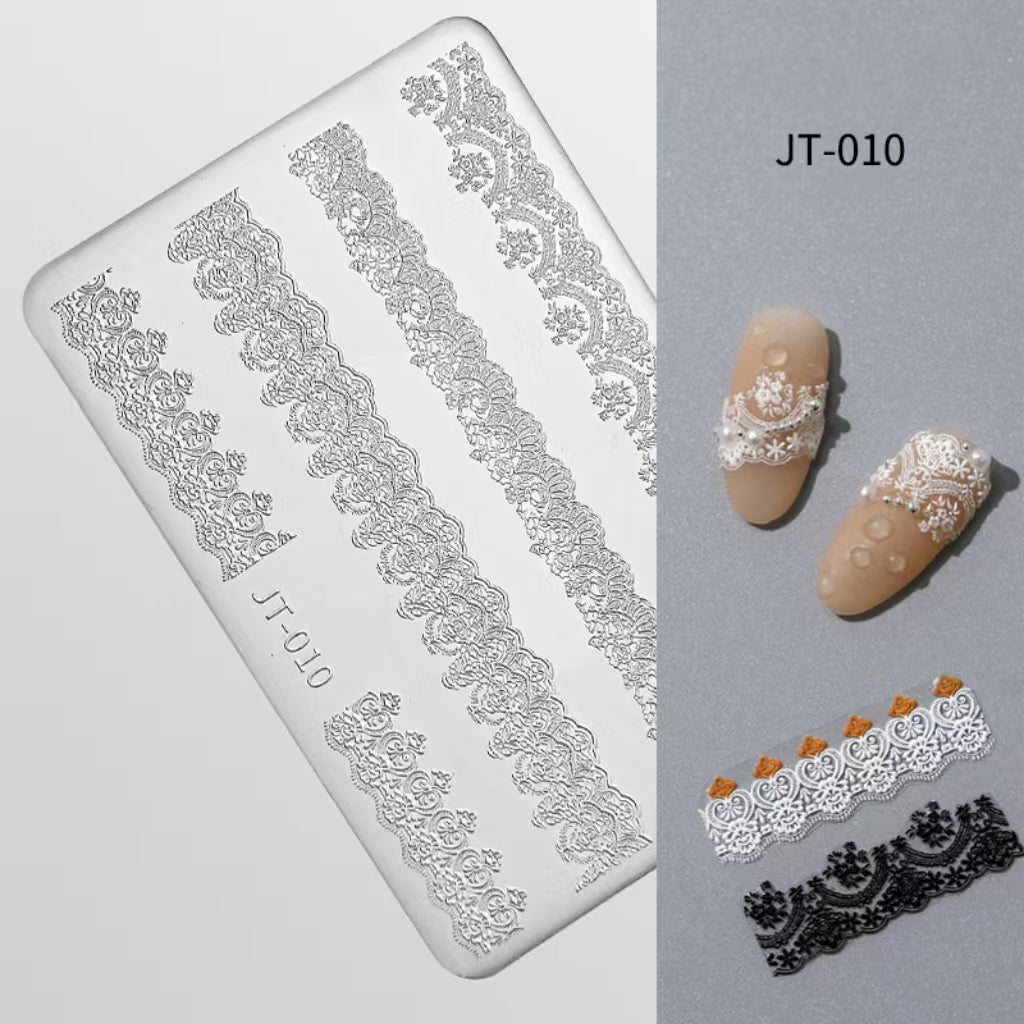 Lace Silicone Mold -Shallow Groove for 3D Effect Embossed Stickers, Nail Art Decoration Carving Templates for DIY Precise Pattern