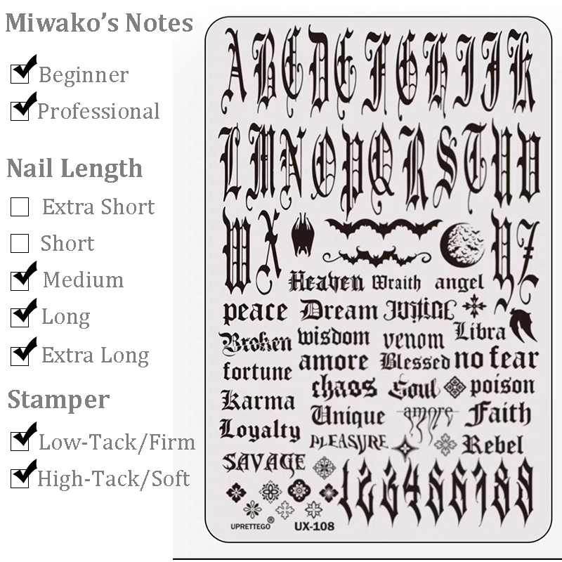 Words Stamping Plate - Gothic Cute Font Text Letter Nail Art for DIY Manicure Salon Design Supplies Tools