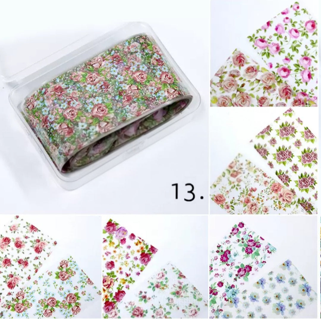 Floral Foil Transfer - 10 Rolls/1 Box Nail Art Decals for DIY Decorations Supplies Design