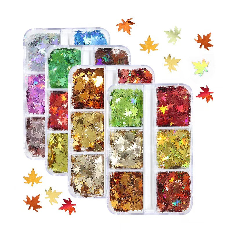 Maple Leaf Sequins - Thin 6 Colors 3D Holographic Colorful Nail Art Glitter Supplies for Nails DIY Decorations