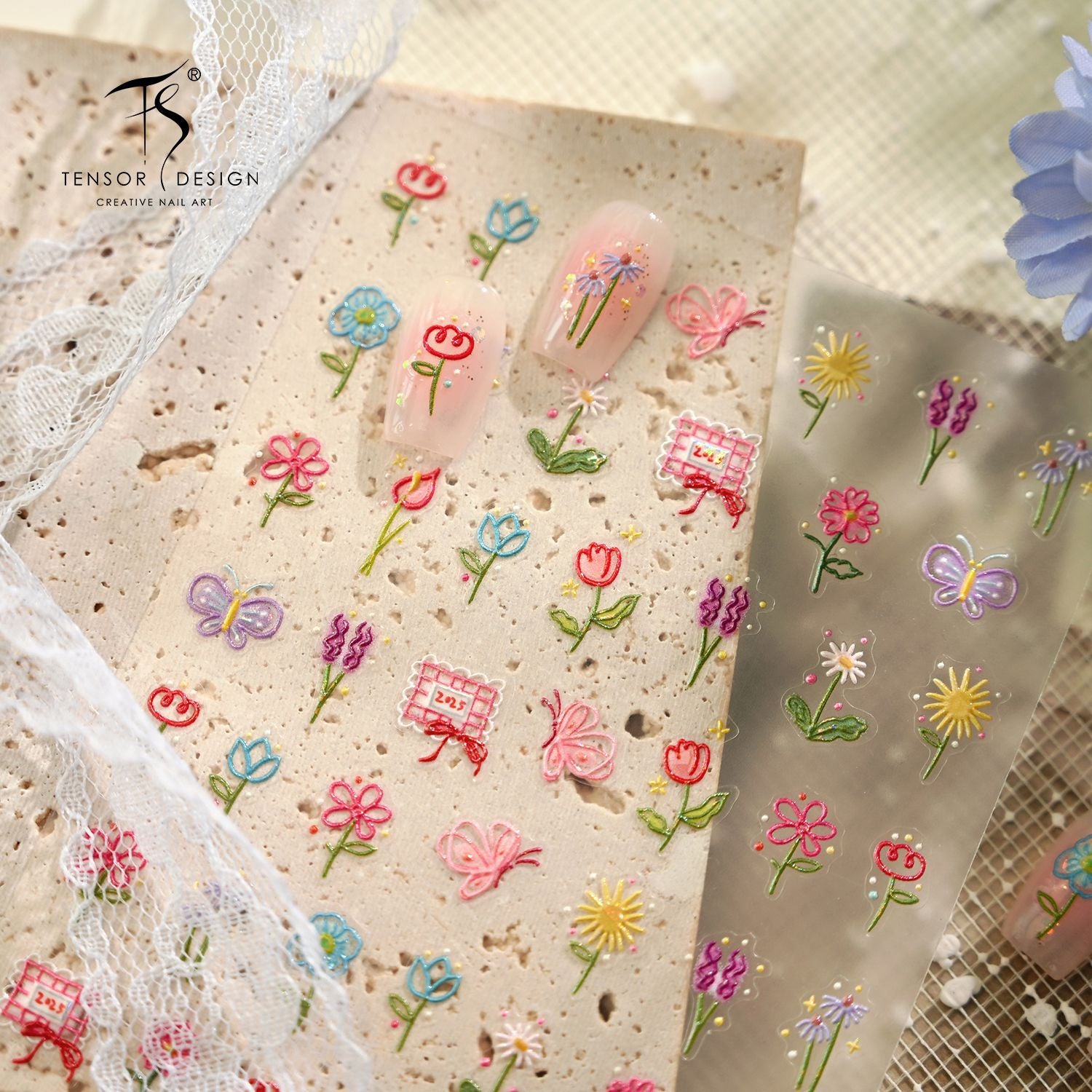 One-Line Flower Self-Adhesive Stickers - 3D Embossed Ultra-thin Decals for Nail Art Decoration