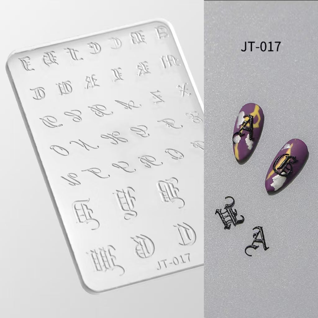 Letter Silicone Mold - Shallow Groove for 3D Effect Embossed Stickers, Nail Art Decoration Carving Templates for DIY Precise Pattern