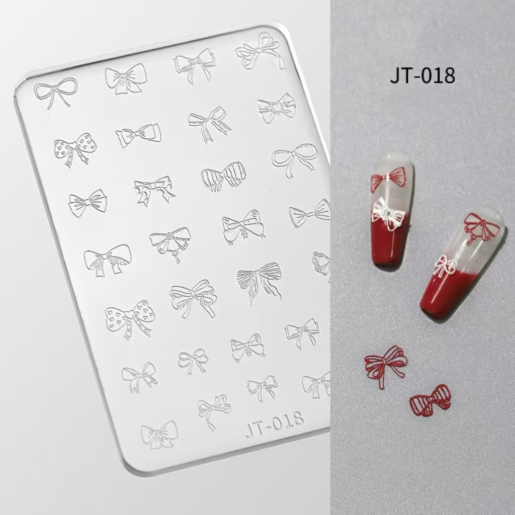 Bow Silicone Mold - Shallow Groove for 3D Effect Embossed Stickers, Nail Art Decoration Carving Templates for DIY Precise Pattern
