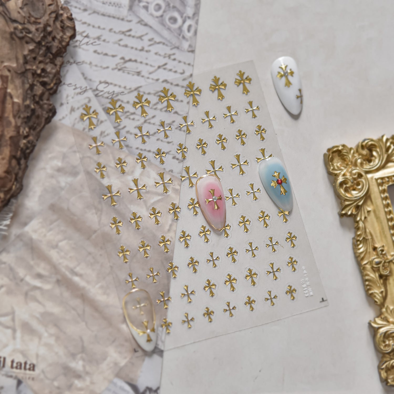 3D Stickers - Metallic Sheen Cross Snake Skull Self-Adhesive Gothic Dark Romance Decals for Nail Art Decoration