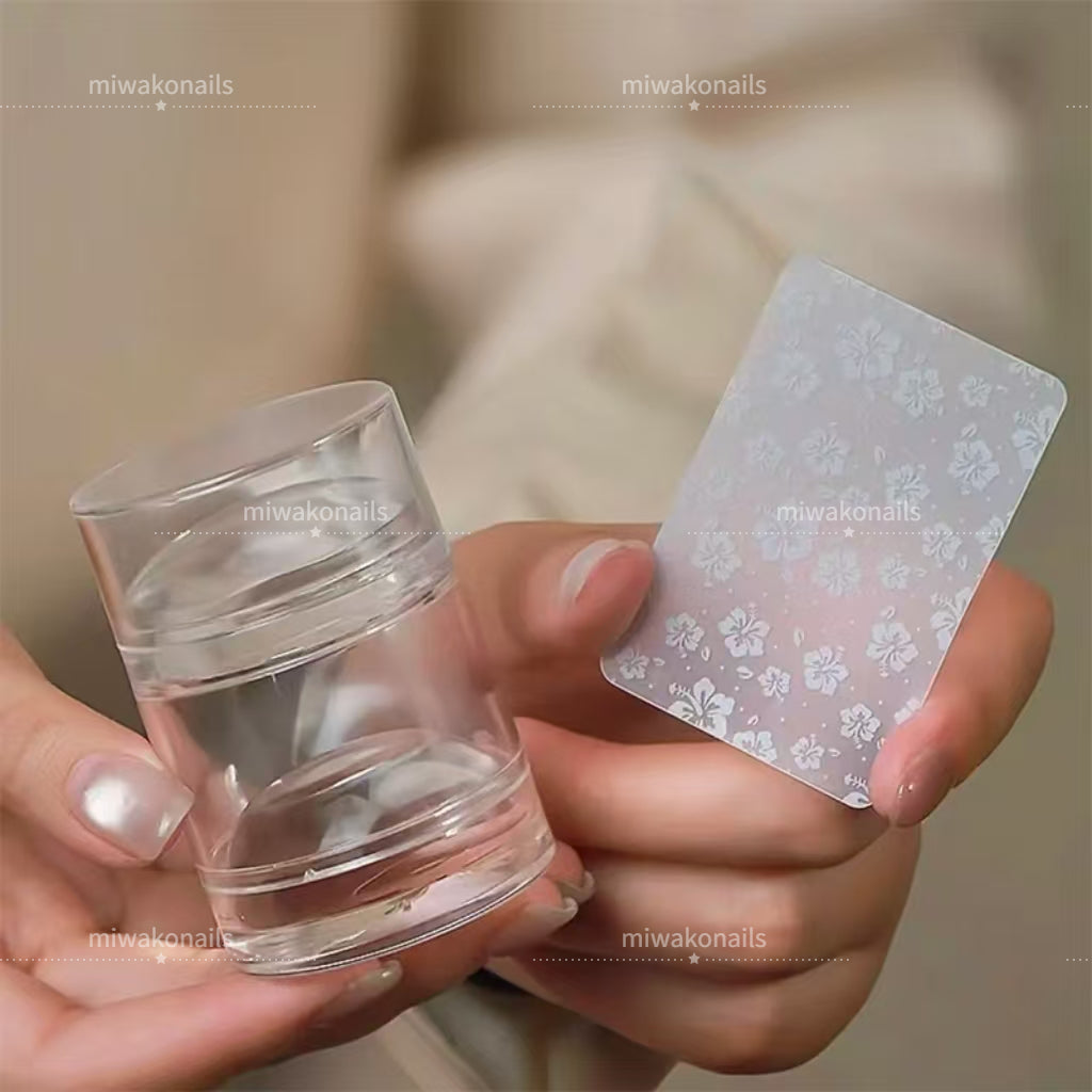 Stamper for Professional - High Tack Ultra Elastic Double-layer Detachable 40mm Wider Lager Silicone with Cap, Transparent Visible Body, No Misplacement for DIY, French Tip