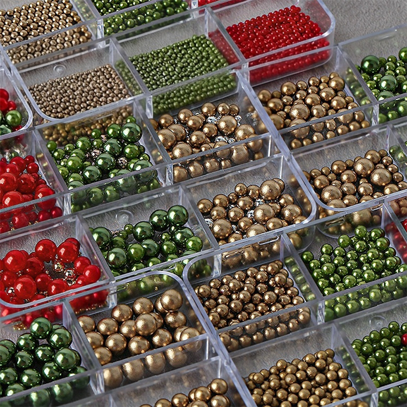 Christmas Round Pearls - 6-Grid Multiple sizes Nail Beads Metallic Alloy Nail 3D Art Accessories Charms and Gems Ball Colorful Rhinestones Easy-to-Apply for Beginner Professional Creative Eye-Catching Manicures