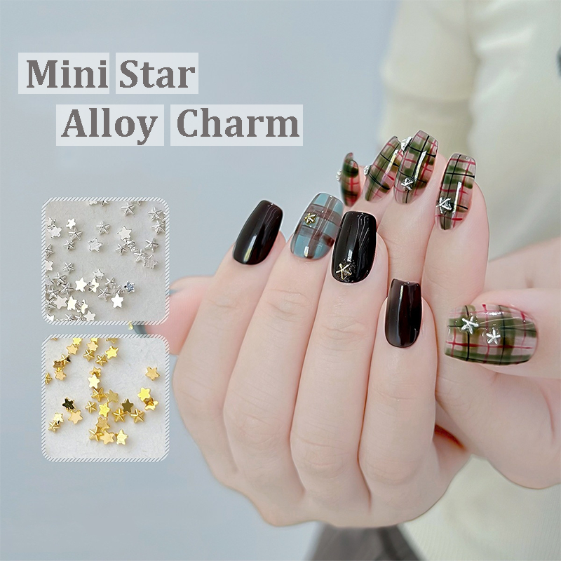 Mini Pentagram Charm -1 Box Mixed Sizes Metallic Alloy Star Nail 3D Art Accessories Easy-to-Apply for Beginner Professional Creative Eye-Catching Manicures