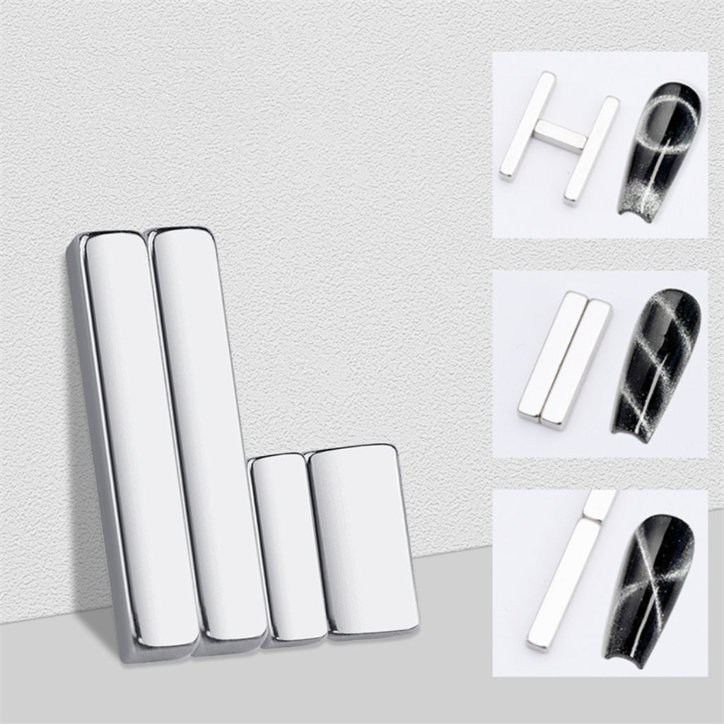 4Pcs Mini Nail Magnet Rectangle for Beginner Professional - Circles Lines Plaid Pattern Designs Cat Eye Magnet Tool for Nail Art