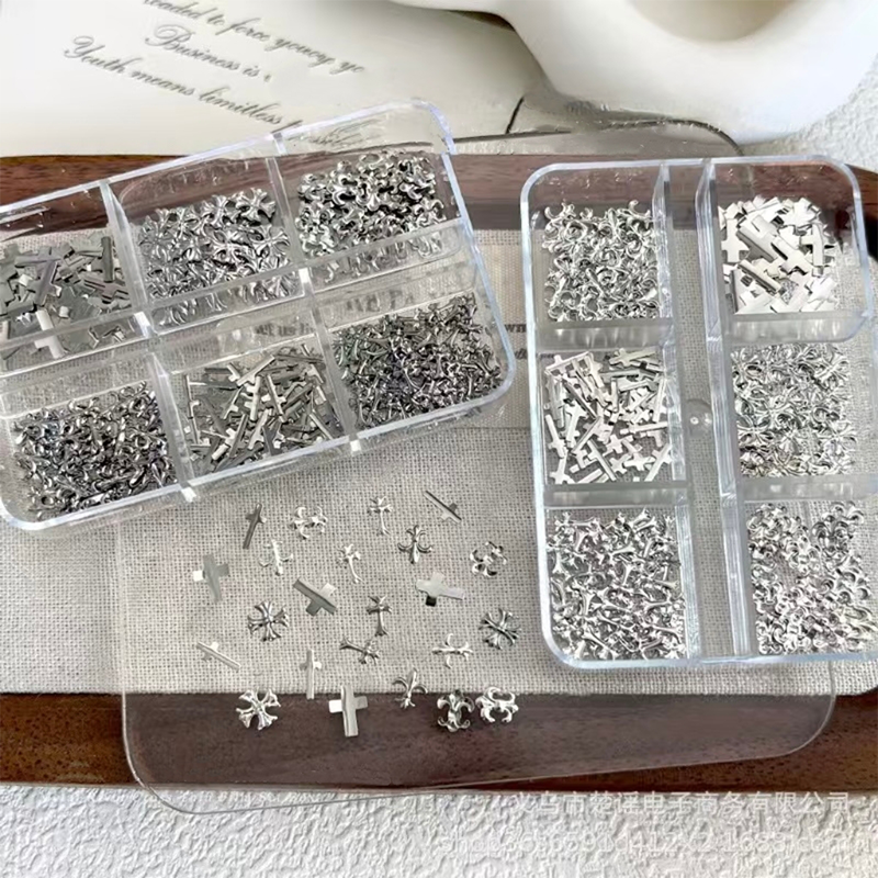 Cross Charm - 6-Grid Metallic Alloy Nail Accessories Easy-to-Apply for Creative Eye-Catching Manicures
