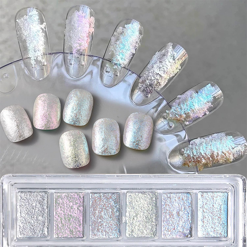 Glitter Mud for Beginner Professional-6 Colors Solid Foil Pigment Reflective Charm Fairy Dust Powder Flakes for Nails