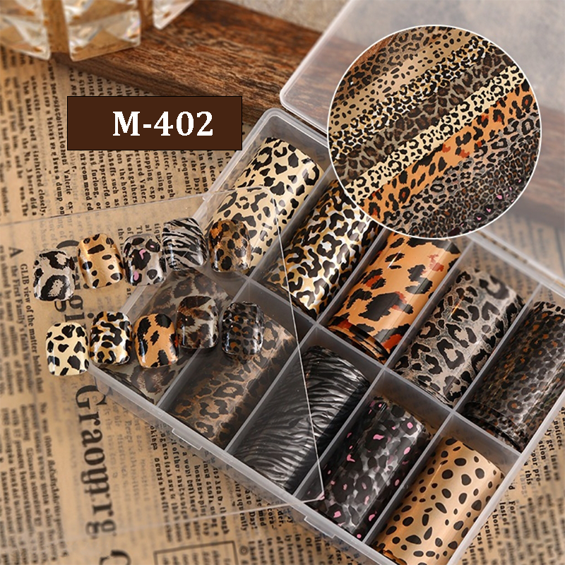 Animal Pattern Foil Transfer - 1 Roll with Box Snake Leopard Nail Art Metallic Laser Colorful Prints Decals for DIY Decorations Supplies Design