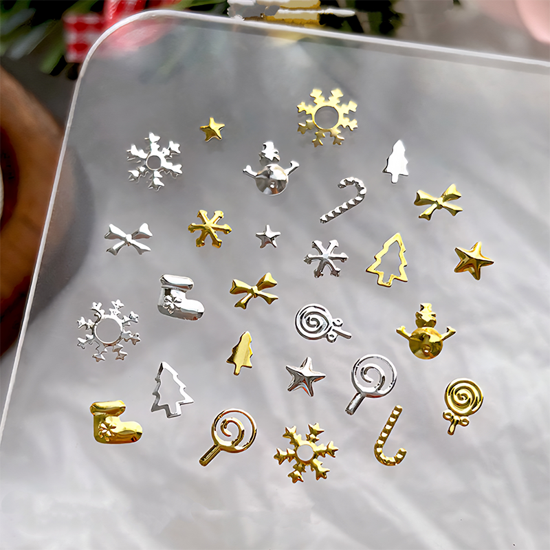 Christmas Charm - 12-Grid  Metallic Alloy Christmas Trees Nail 3D Art Accessories Easy-to-Apply for Beginner Professional Creative Eye-Catching Manicures