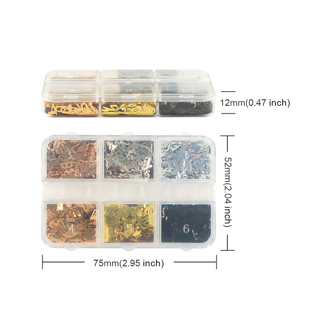 Letter Sequins - Thin 6  Metallic Gloss Colors 3D Holographic Colorful Nail Art Glitter Supplies for Nails DIY Decorations