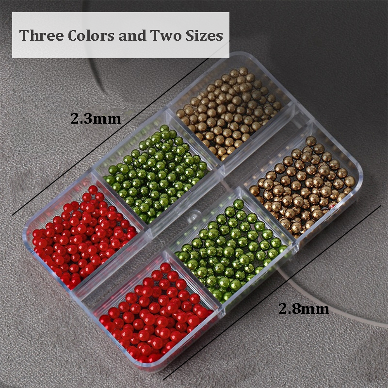 Christmas Round Pearls - 6-Grid Multiple sizes Nail Beads Metallic Alloy Nail 3D Art Accessories Charms and Gems Ball Colorful Rhinestones Easy-to-Apply for Beginner Professional Creative Eye-Catching Manicures