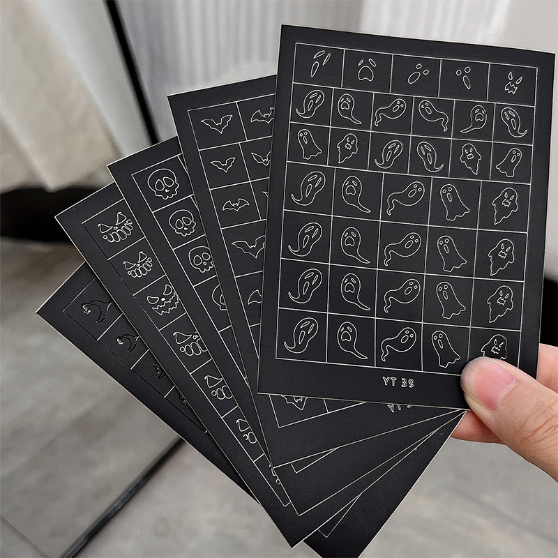 Halloween Nail Stencils Stickers for Skull Pumpkin Bat Ghost Nail Art Hollow Guides Decals Templates Supplies