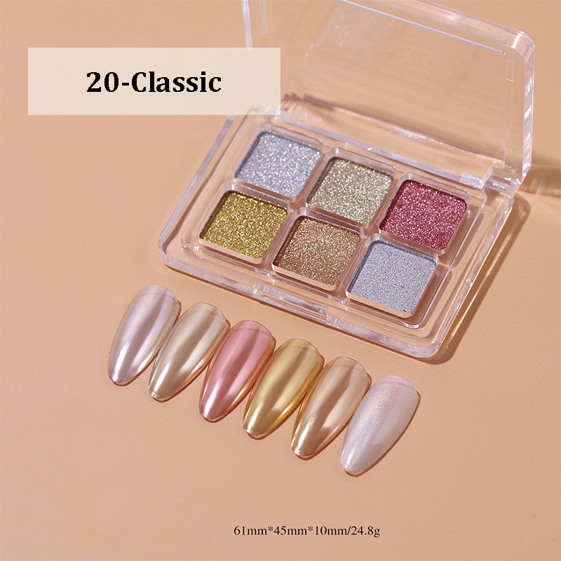 Chrome Powder for Beginner Professional - 6-in-1 Colors Holographic Unicorn Iridescent Nail Powder Palette , Metallic Mirror Effect Light Pigment for Nail Art