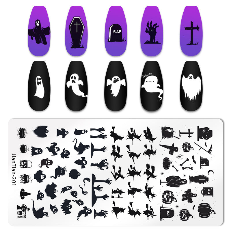 6Pcs Halloween Nail Stamping Plates with Storage Bag or with All-in-one Tool