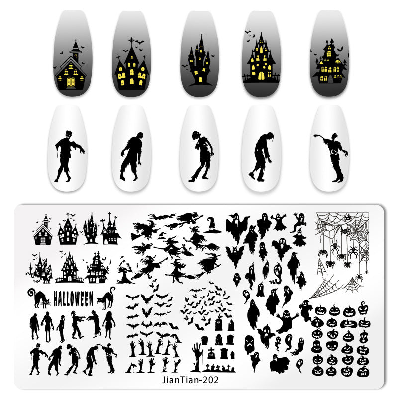 6Pcs Halloween Nail Stamping Plates with Storage Bag or with All-in-one Tool