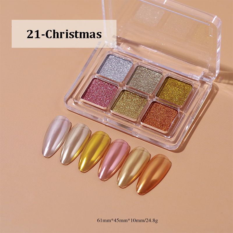 Chrome Powder for Beginner Professional - 6-in-1 Colors Holographic Unicorn Iridescent Nail Powder Palette , Metallic Mirror Effect Light Pigment for Nail Art