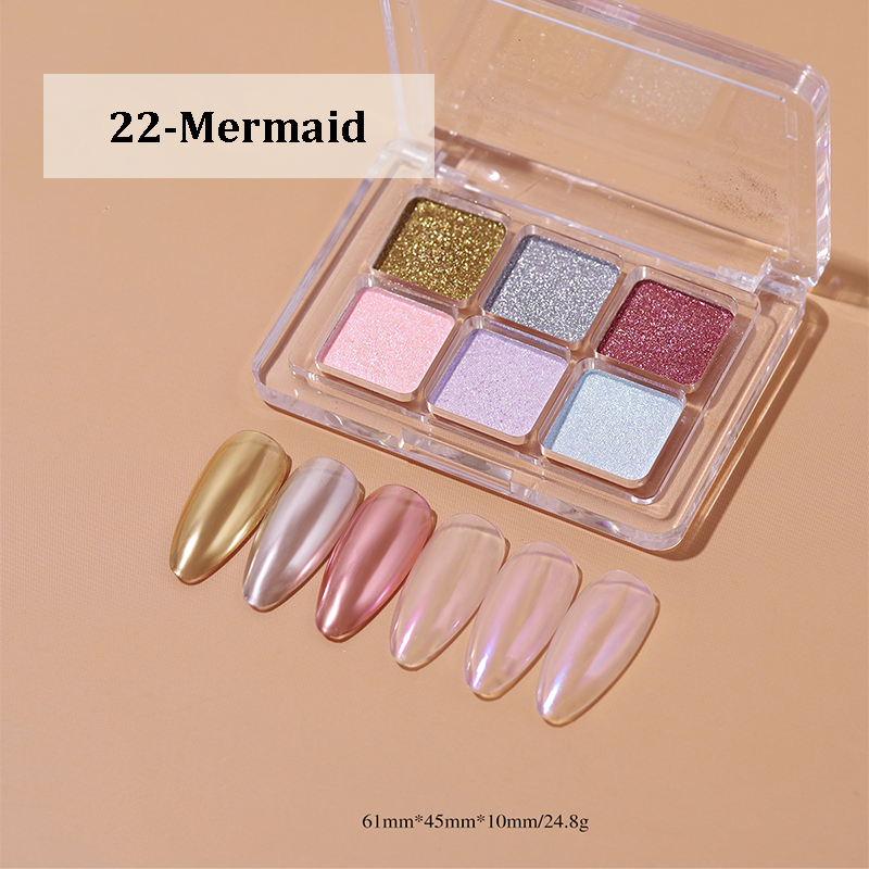 Chrome Powder for Beginner Professional - 6-in-1 Colors Holographic Unicorn Iridescent Nail Powder Palette , Metallic Mirror Effect Light Pigment for Nail Art