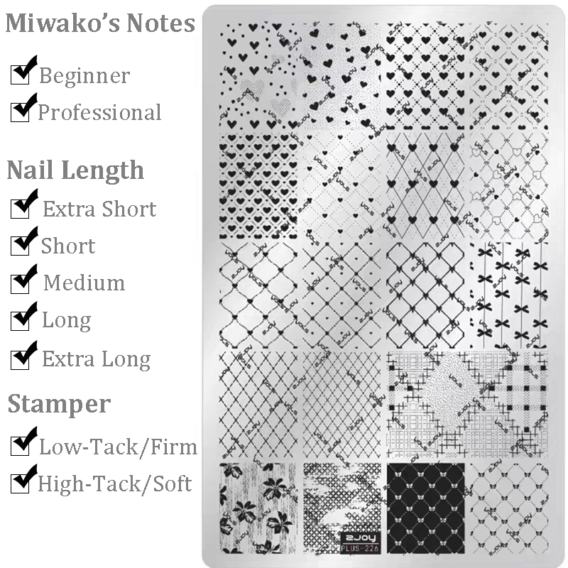 Cute Style Plaid Stamping Plate- Star Heart Bow Apple Flower Collage Nail Art for DIY Manicure Salon Design Supplies Tools