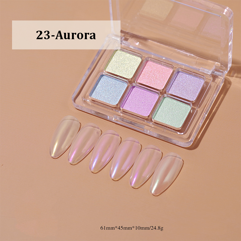 Chrome Powder for Beginner Professional - 6-in-1 Colors Holographic Unicorn Iridescent Nail Powder Palette , Metallic Mirror Effect Light Pigment for Nail Art