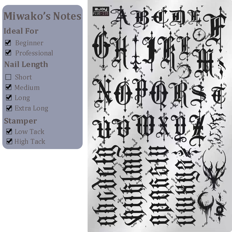 Words Stamping Plate - Gothic Cute Font Text Letter Nail Art for DIY Manicure Salon Design Supplies Tools