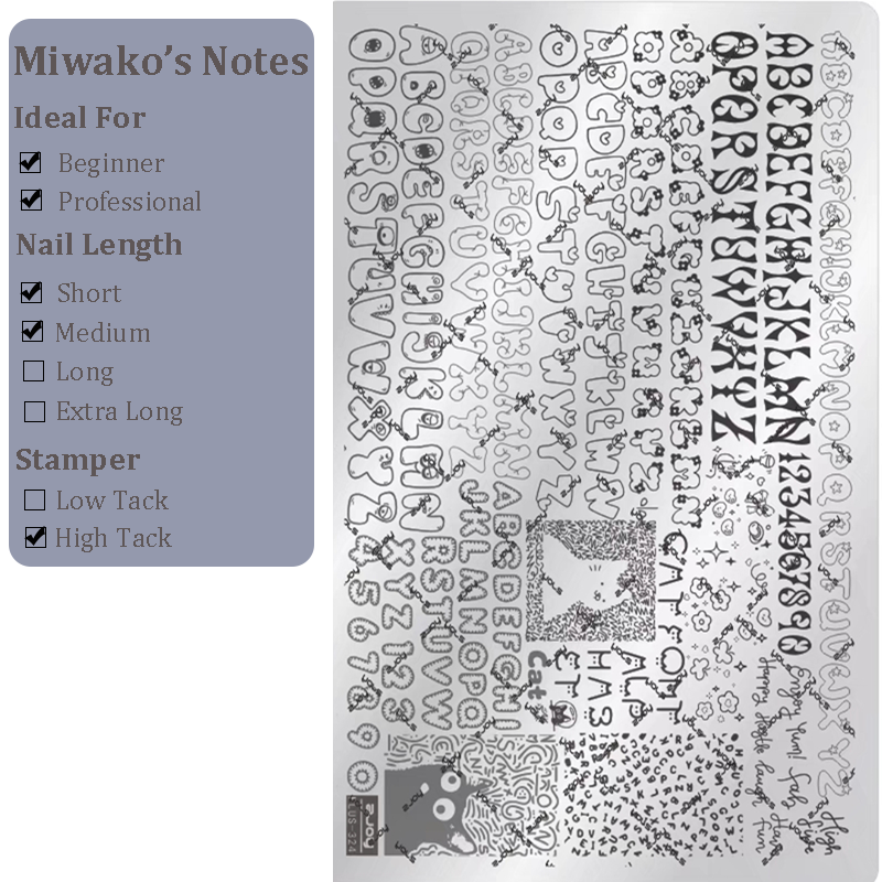 Words Stamping Plate - Gothic Cute Font Text Letter Nail Art for DIY Manicure Salon Design Supplies Tools