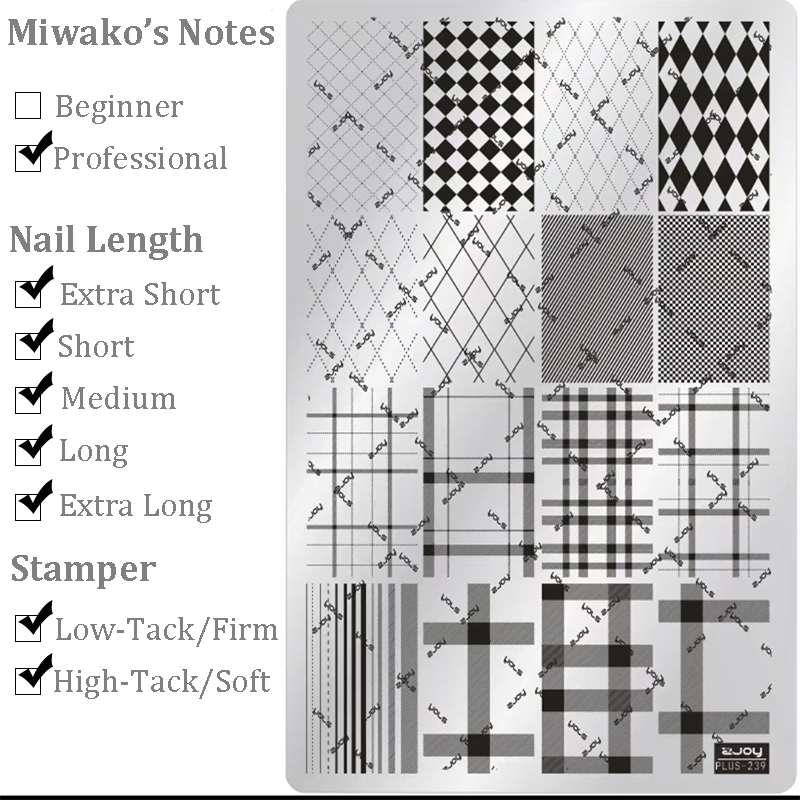 Plaid Stamping Plate - Argyle Houndstooth Nail Art for DIY Manicure Salon Design Supplies Tools