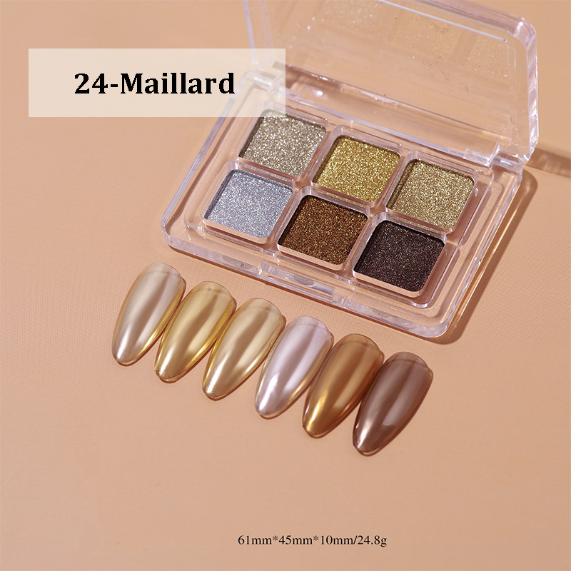 Chrome Powder for Beginner Professional - 6-in-1 Colors Holographic Unicorn Iridescent Nail Powder Palette , Metallic Mirror Effect Light Pigment for Nail Art