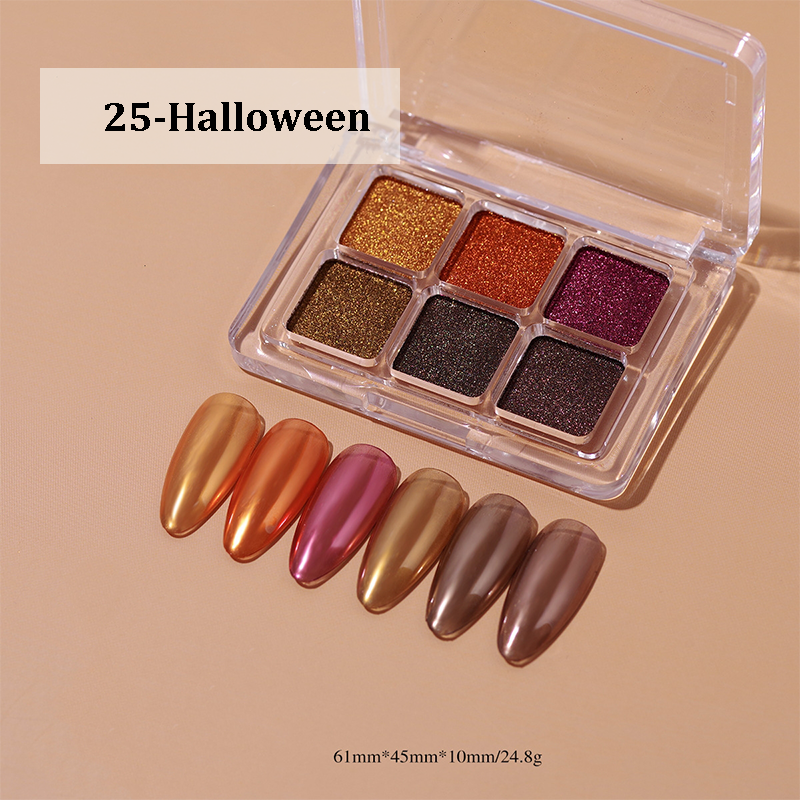 Chrome Powder for Beginner Professional - 6-in-1 Colors Holographic Unicorn Iridescent Nail Powder Palette , Metallic Mirror Effect Light Pigment for Nail Art