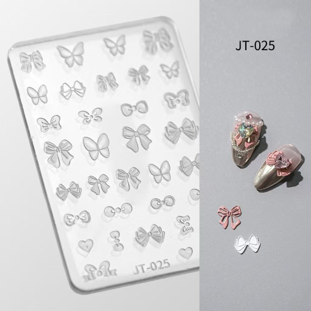 Bow Silicone Mold - Shallow Groove for 3D Effect Embossed Stickers, Nail Art Decoration Carving Templates for DIY Precise Pattern