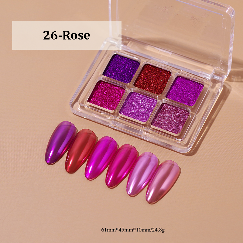 Chrome Powder for Beginner Professional - 6-in-1 Colors Holographic Unicorn Iridescent Nail Powder Palette , Metallic Mirror Effect Light Pigment for Nail Art