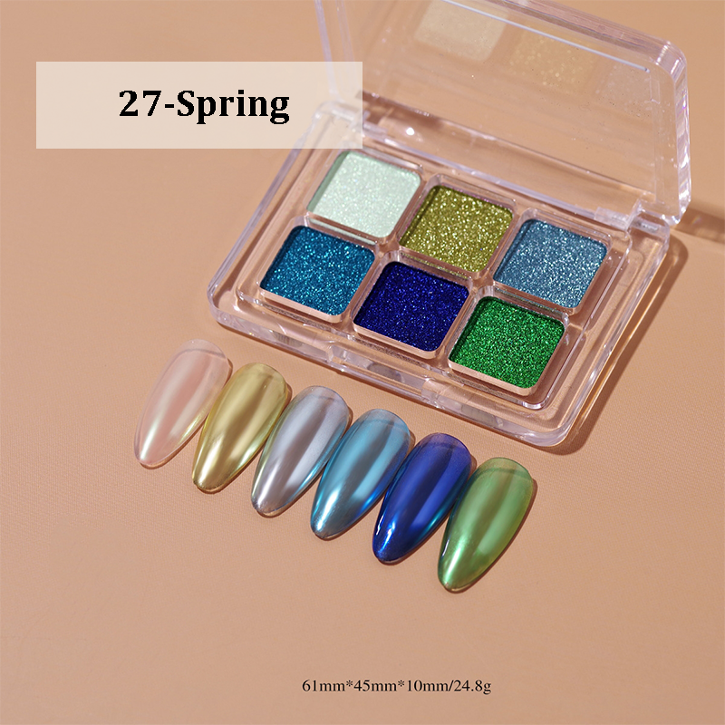 Chrome Powder for Beginner Professional - 6-in-1 Colors Holographic Unicorn Iridescent Nail Powder Palette , Metallic Mirror Effect Light Pigment for Nail Art